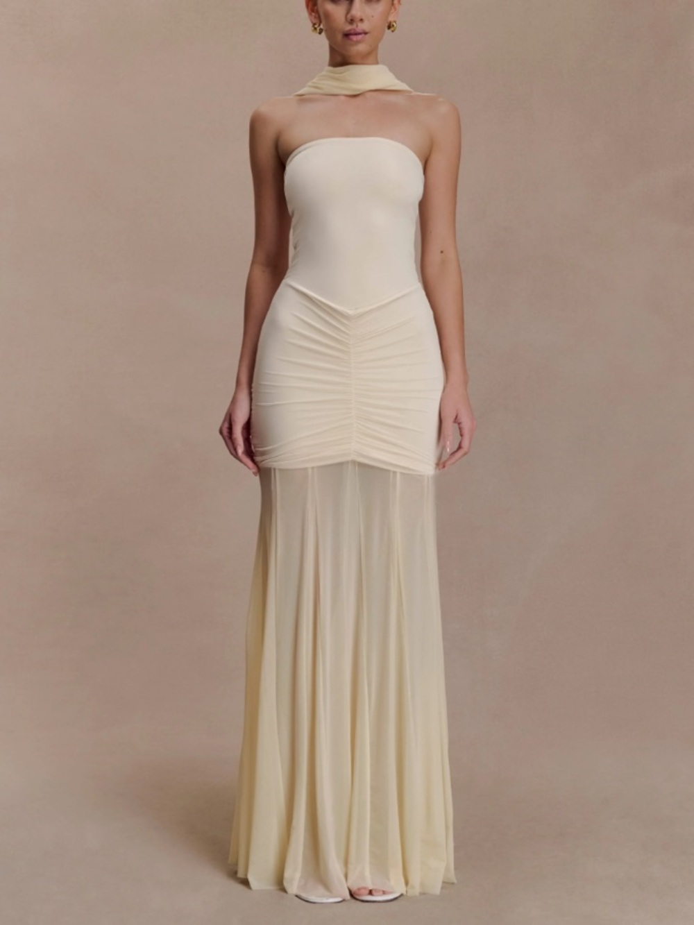 NWOT Meshki Caspian Strapless Mesh Slinky Maxi Dress S
